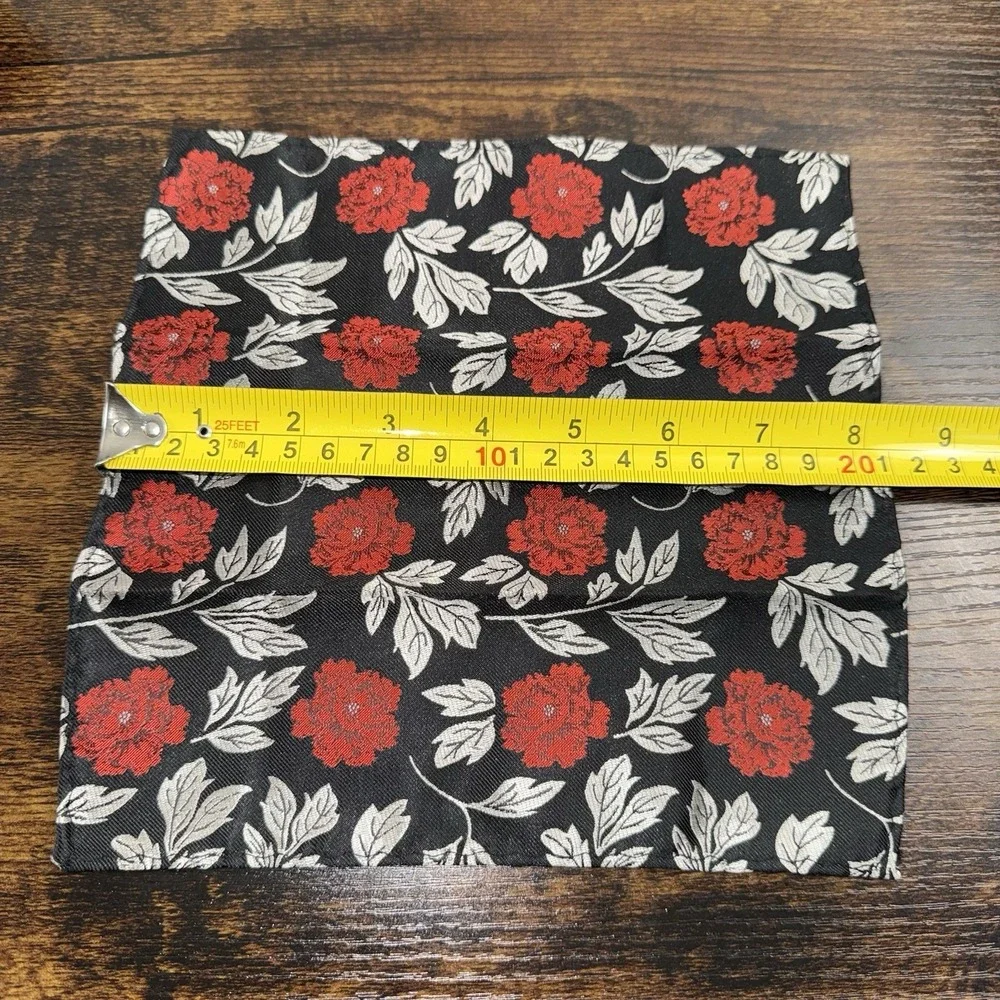 Hi-Tie Black Red Floral Tie Pocket‎ Square Set Mens Necktie Gray Leaf Slim